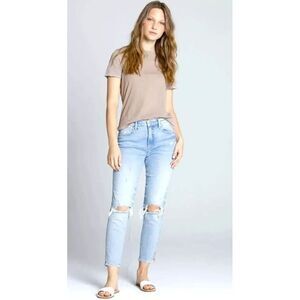 Driftwood Free People Gizelle‎ Girlfriend Skinny Distressed Jeans Light Wash 25
